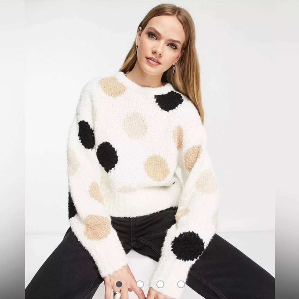 & Other Stories Polka Dot Jacquard Wool Blend Knit Cropped Sweater